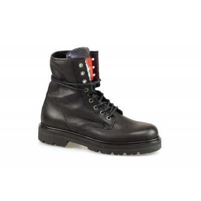 Foto van TOMMY HILFIGER DAMES HALFHOGE VETERSCHOENEN ZWART BIG FLAG SPARKLE BOOT