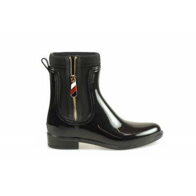 Foto van TOMMY HILFIGER DAMES KORTE LAARZEN ZWART MATERIAL MIX RAIN BOOT
