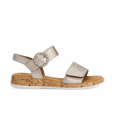 Foto van GABOR DAMES SANDALEN BEIGE 82.734.82 SATIN MET LDS PUDER SILB S.KORK