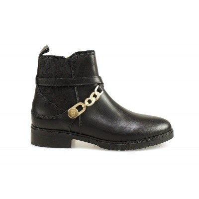 Foto van TOMMY HILFIGER DAMES KORTE LAARZEN ZWART CHAIN BOOTIE