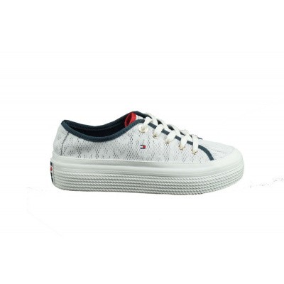Foto van TOMMY HILFIGER DAMES SNEAKERS WIT JAQUARD FLATFORM