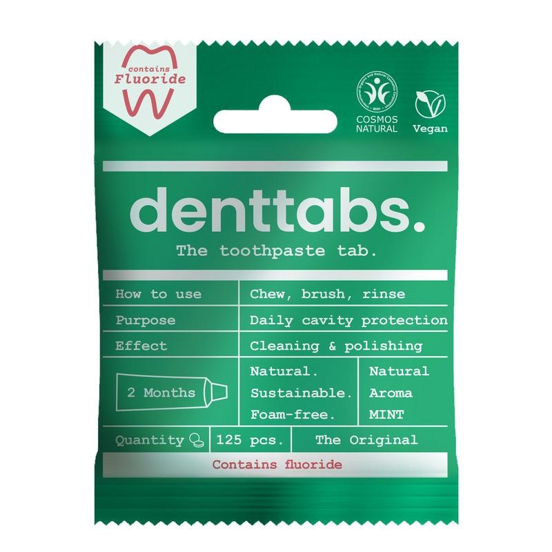 Denttabs Tandpasta tabletten munt met fluor vegan - 125 stuks