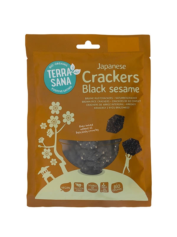 Terrasana Japanse bruine rijstcrackers zwarte sesam - 60 gram