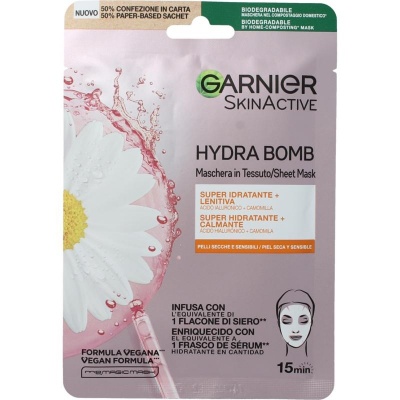Garnier Skin act tissue masker kamille& hyaluronzuur Garnier Skin act tissue masker kamille& hyaluronzuur