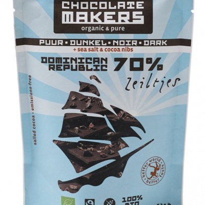 Chocolatemakers Bio chocozeiltjes puur 70% met zeezout en nibs