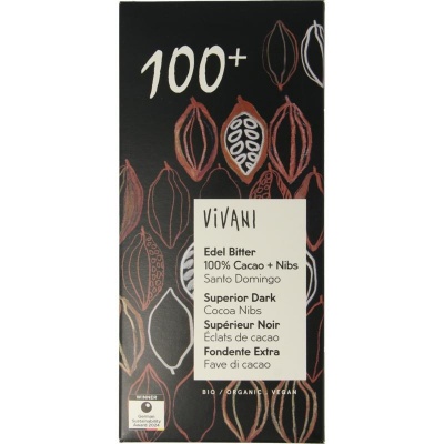 Vivani Chocolade puur superieur 100% + cacao nibs