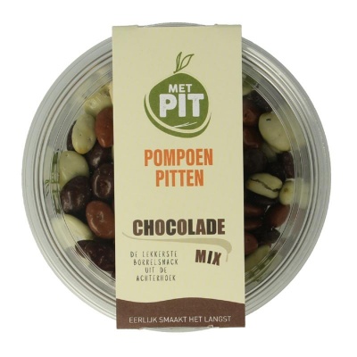 Met Pit Pompoenpitten mix chocolade Met Pit Pompoenpitten mix chocolade
