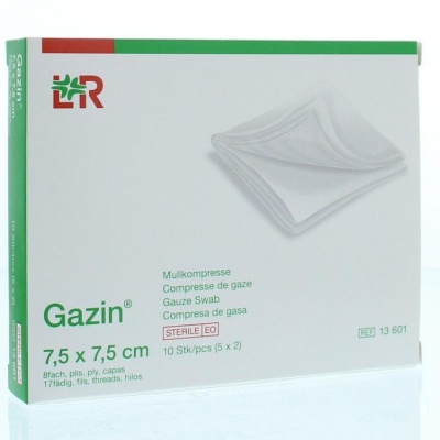 Gazin gaaskompres 7.5 x 7.5 steriel 5 x 2