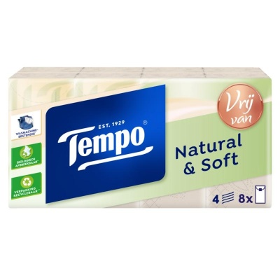 Tempo Natural & soft zakdoekjes 8 x 9 stuks