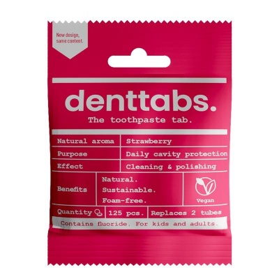 Denttabs Tandpasta tabletten aardbei met fluor vegan Denttabs Tandpasta tabletten aardbei met fluor vegan