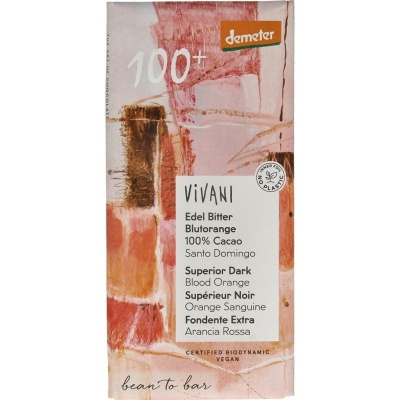 Vivani Chocolade Demeter puur 100% bloedsinaasappel bio Vivani Chocolade Demeter puur 100% bloedsinaasappel bio