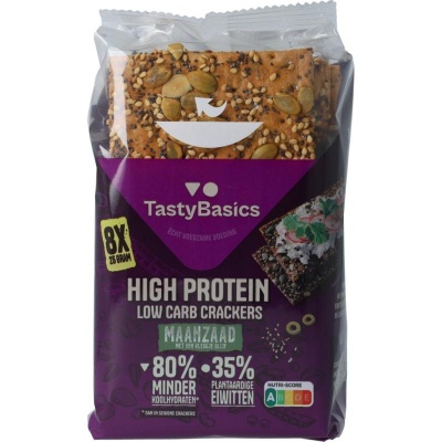 Tastybasics Less carb-high protein crackers maanzaad Tastybasics Less carb-high protein crackers maanzaad