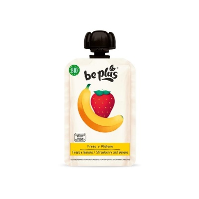 Beplus Knijpfruit 100% strawberry banana bio