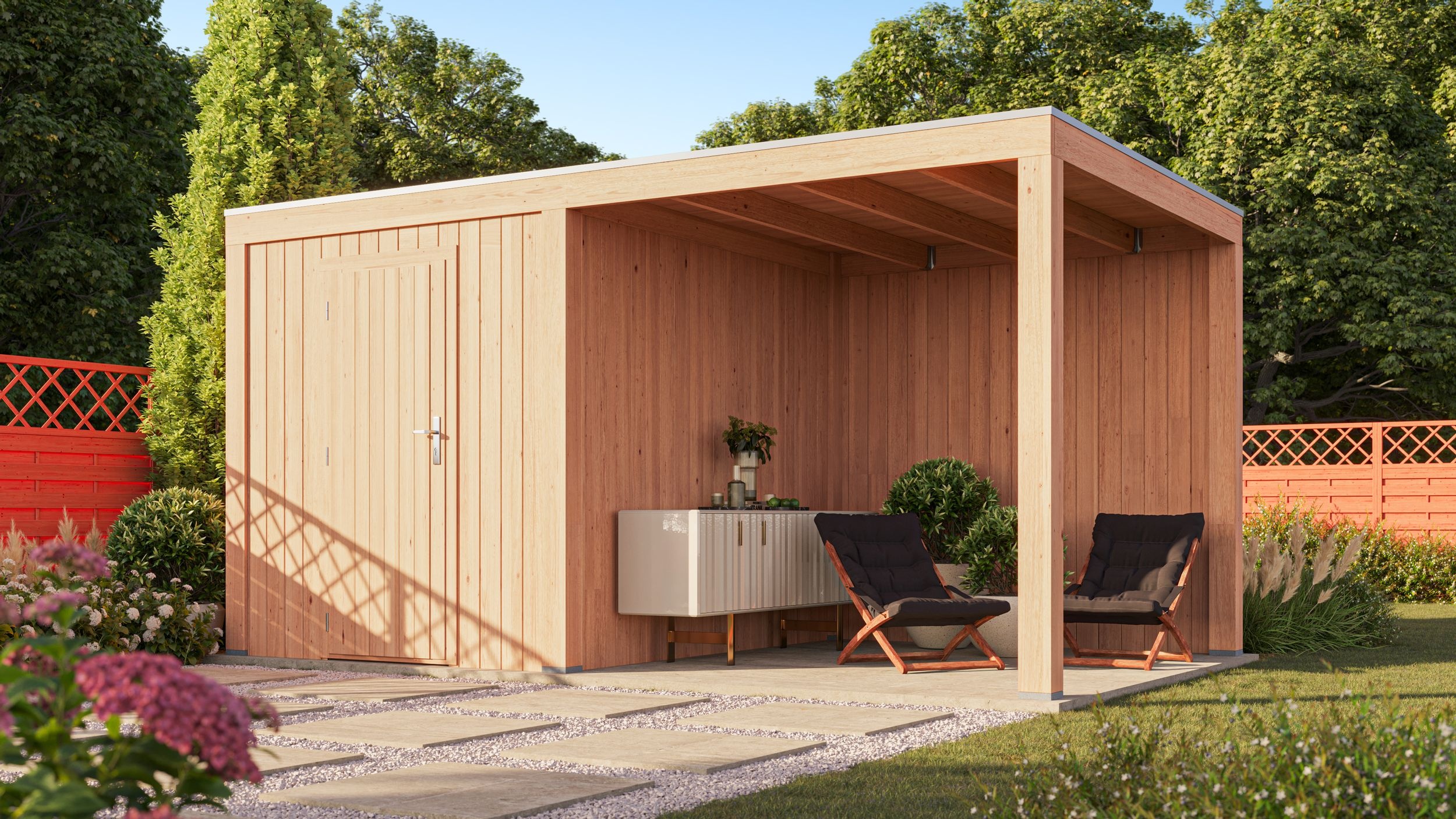 WoodAcademy tuinhuis met overkapping Robijn Essential 500x300 cm