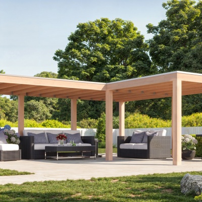 WoodAcademy Douglas overkapping L-model Ruby Essential 680x300+400x400