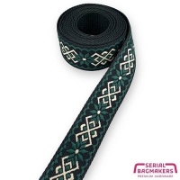 Tassenband Jacquard Flower Pine Green - 38 mm | 3 meter