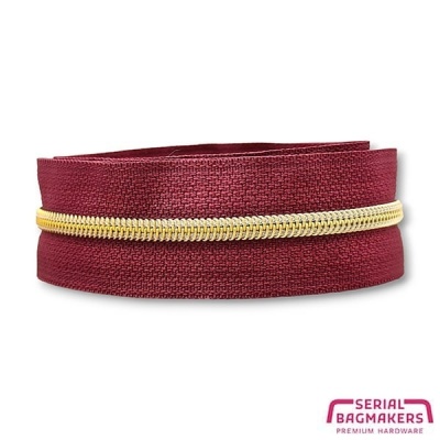 Wine red - #3S Gold | Nylon Coil Zipper Tape | 1 meter