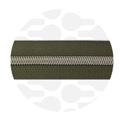 Army Green - #5S Silver | Nylon Coil Zipper Tape | 10 meter