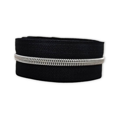 Foto von Pure Black - #S3 Silver | Nylon Coil Zipper Tape | 5 meter