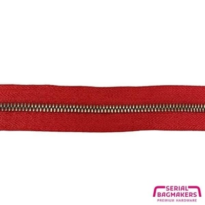 Crimson Red - #5M Bronze | Metal Zipper tape | 5 meter
