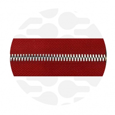 Crimson Red - #M5 Silver | Metal Zipper tape | 5 meter