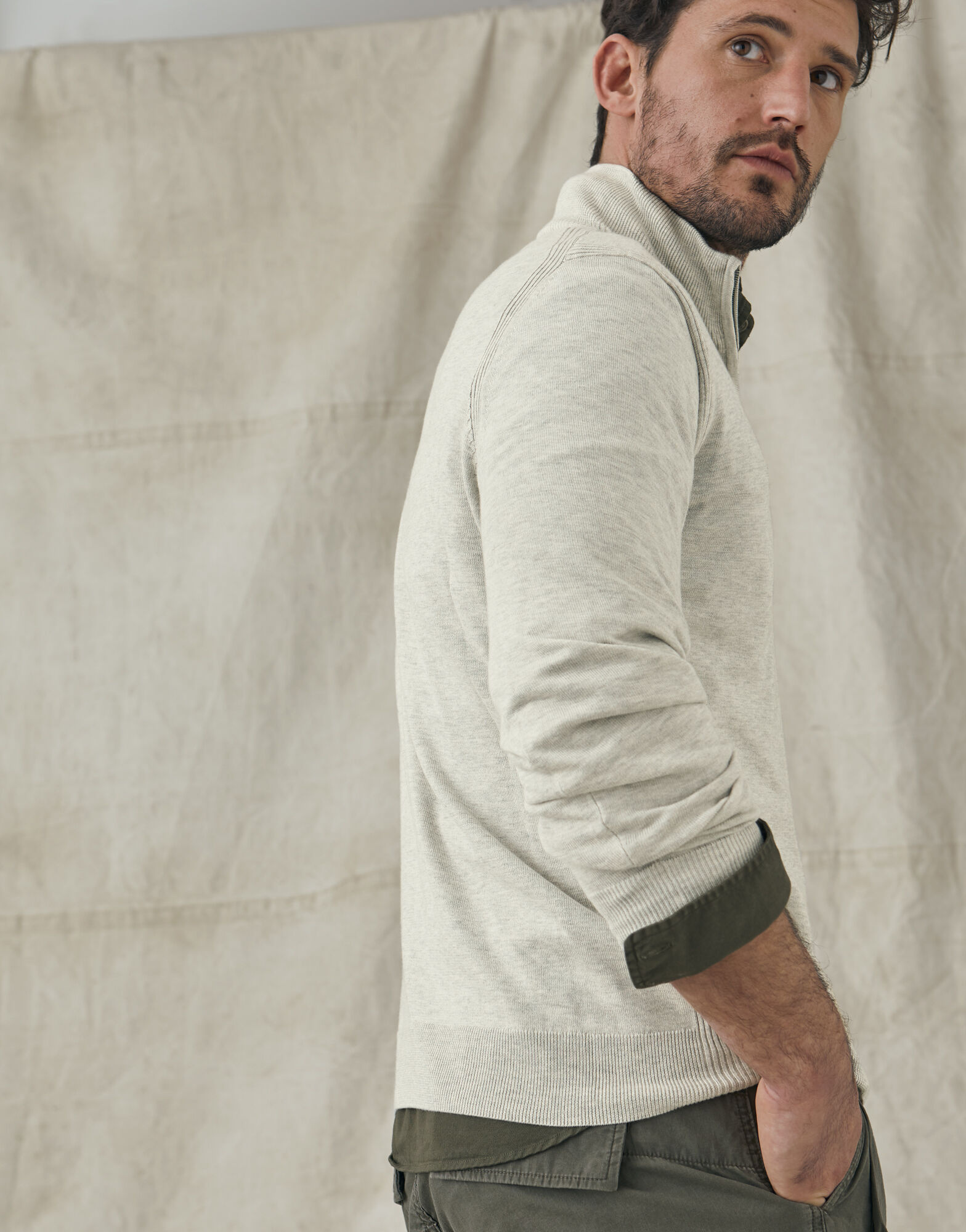 Belstaff Bay Half Zip Jumper Light Grey 