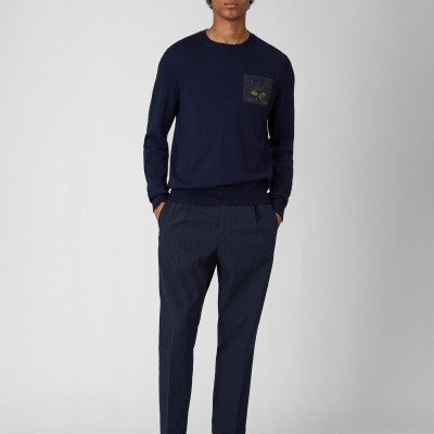 Kent & Curwen Knit Crew Flee Deep Blue Foto van Kent & Curwen Knit Crew Flee Deep Blue