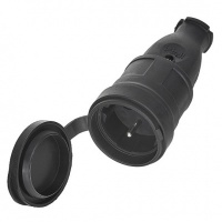 Rubberen Stopcontact 230V – 16A – IP44 – Met Beschermklep – Zwart