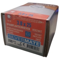 Silvermate spaanplaatschroeven 3.0 x 25 voldraad verzinkt - 200 stuks