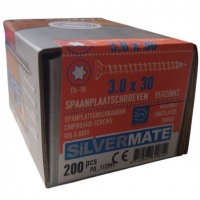 Silvermate spaanplaatschroeven 3.0 x 30 voldraad verzinkt - 200 stuks