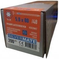 Silvermate spaanplaatschroeven 5.0 x 80 deeldraad - 200 stuks