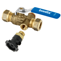 BONFIX messing knel kogelkraan met aftapper 15mm FF