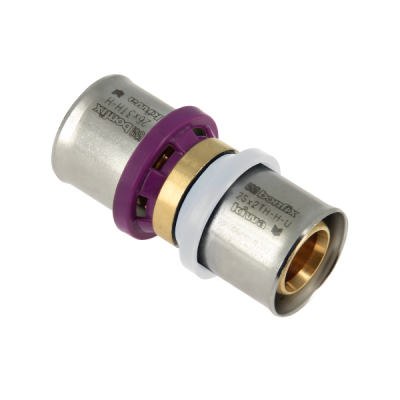 BONFIX Alu-pers - messing perskoppeling / persfitting - verloopkoppeling recht 25mm x 26mm Foto van BONFIX Alu-pers - messing perskoppeling / persfitting - verloopkoppeling recht 25mm x 26mm