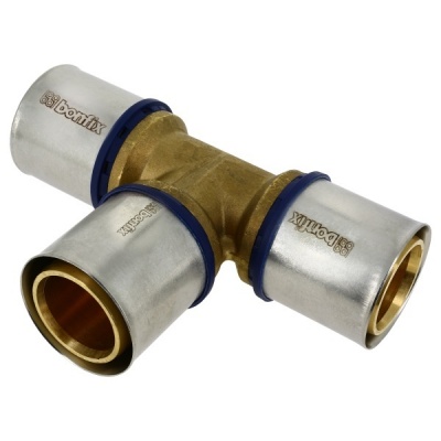 Foto van Bonfix Alu-pers T-stuk 50 x 50 x 50 mm messing persfitting
