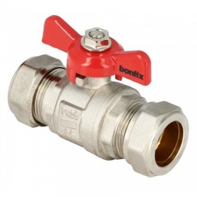 BONFIX brass ball valve with butterfly handle compression 15mm FF Photo of BONFIX brass ball valve with butterfly handle compression 15mm FF