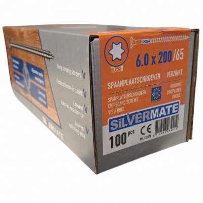 Foto van Silvermate spaanplaatschroeven 6.0 x 200 deeldraad - 100 stuks