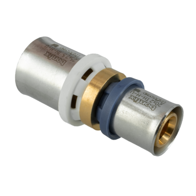 BONFIX Alu-pers - messing perskoppeling / persfitting - verloopkoppeling recht 25mm x 20mm Foto van BONFIX Alu-pers - messing perskoppeling / persfitting - verloopkoppeling recht 25mm x 20mm