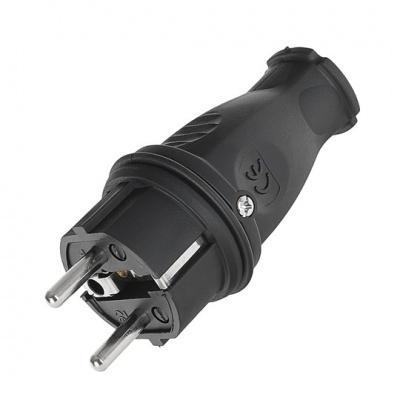 Foto van Rubberen Stekker 230V – 16A – IP44 – Type E/F – Zwart