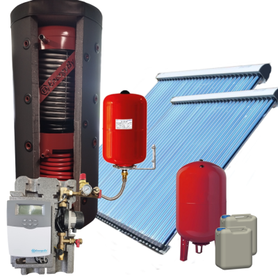 Foto van Zonneboiler 400L met Hygiëneboiler en 2x30 Heatpipes met Platdak Montage