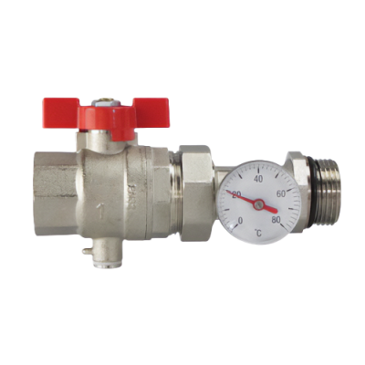 BONFIX messing draadfitting kogelkraan met thermometer voor verdeler 1inch RRp Foto van BONFIX messing draadfitting kogelkraan met thermometer voor verdeler 1inch RRp