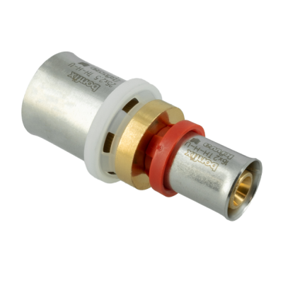 BONFIX Alu-pers - messing perskoppeling / persfitting - verloopkoppeling recht 25mm x 16mm Foto van BONFIX Alu-pers - messing perskoppeling / persfitting - verloopkoppeling recht 25mm x 16mm