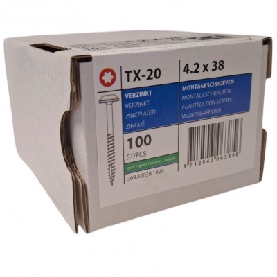 Montageschroeven grove draad 4.2 x 38 - 100 stuks