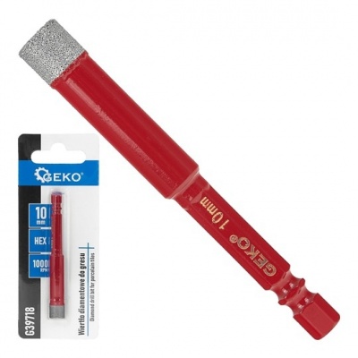 Foto van GEKO Diamant Tegelboor 10 mm – Droog Boren met Wax – Zeskant 6,35 mm