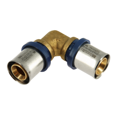 Foto van Bonfix Alu-pers kniekoppeling 20 x 20 mm messing persfitting (bocht 90°)