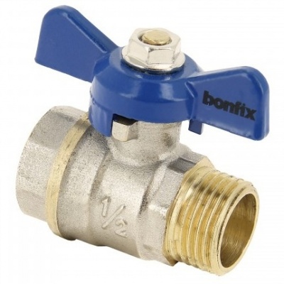 Foto van BONFIX messing draadfitting kogelkraan blauwe vlindergreep 1/2inch RRp