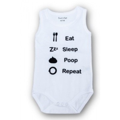 Romper met tekst: eat. sleep. poop. repeat Romper met tekst: eat. sleep. poop. repeat
