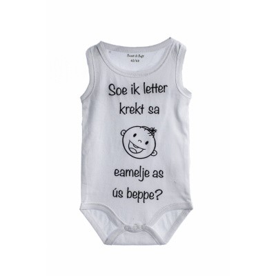 Romper met tekst 'Soe ik letter krekt sa eamelje as us beppe?' Romper met tekst 'Soe ik letter krekt sa eamelje as us beppe?'