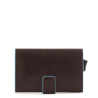 Piquadro PP5649B2BLR Blue Square Credit Card Holder Case In Metal Dark Brown