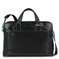 Piquadro B2 CA3335 Blue Square Computer Portfolio Briefcase Black