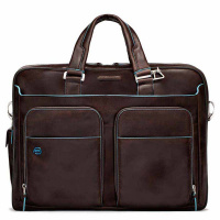 Piquadro B2 CA2765 Blue Square Expandable Computer Briefcase Dark Brown